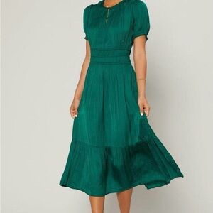 Current Air Brooklyn Pleated Midi Dress Size Medium Emerald Green